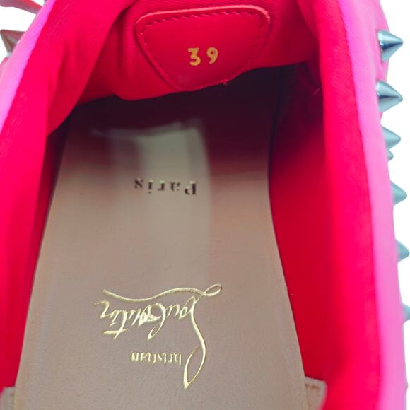 Christian Louboutin Spike Sock Sneaker Pink Yellow White Slip On Size 39 US 9 - Picture 8 of 9